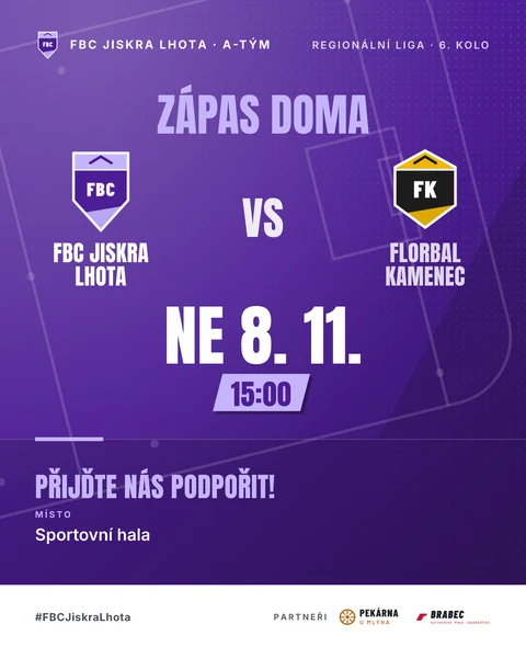 Florbal: pozvánka na zápas FBC Jiskra Lhota