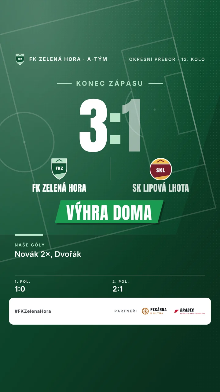 Fotbal: grafika výsledku 3:1 ve formátu story