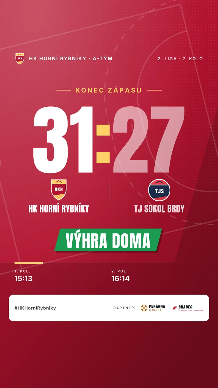 Házená: grafika výsledku 31:27 ve formátu story