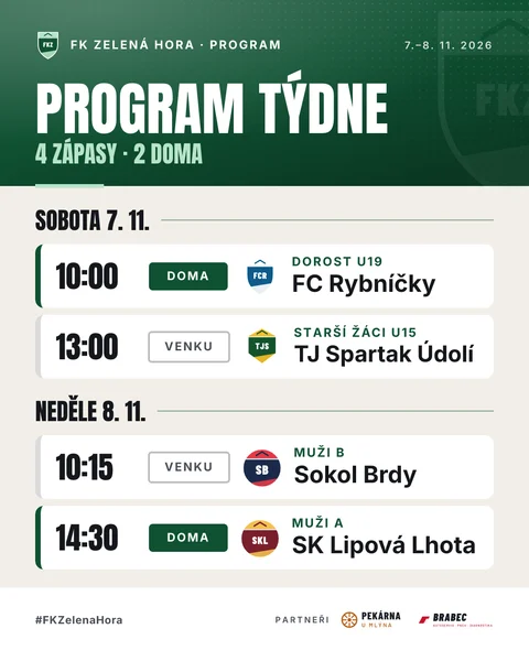 Program týdne: čtyři zápasy klubu po dnech, doma a venku