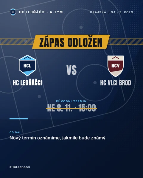 Lední hokej: zápas odložen, původní termín přeškrtnutý